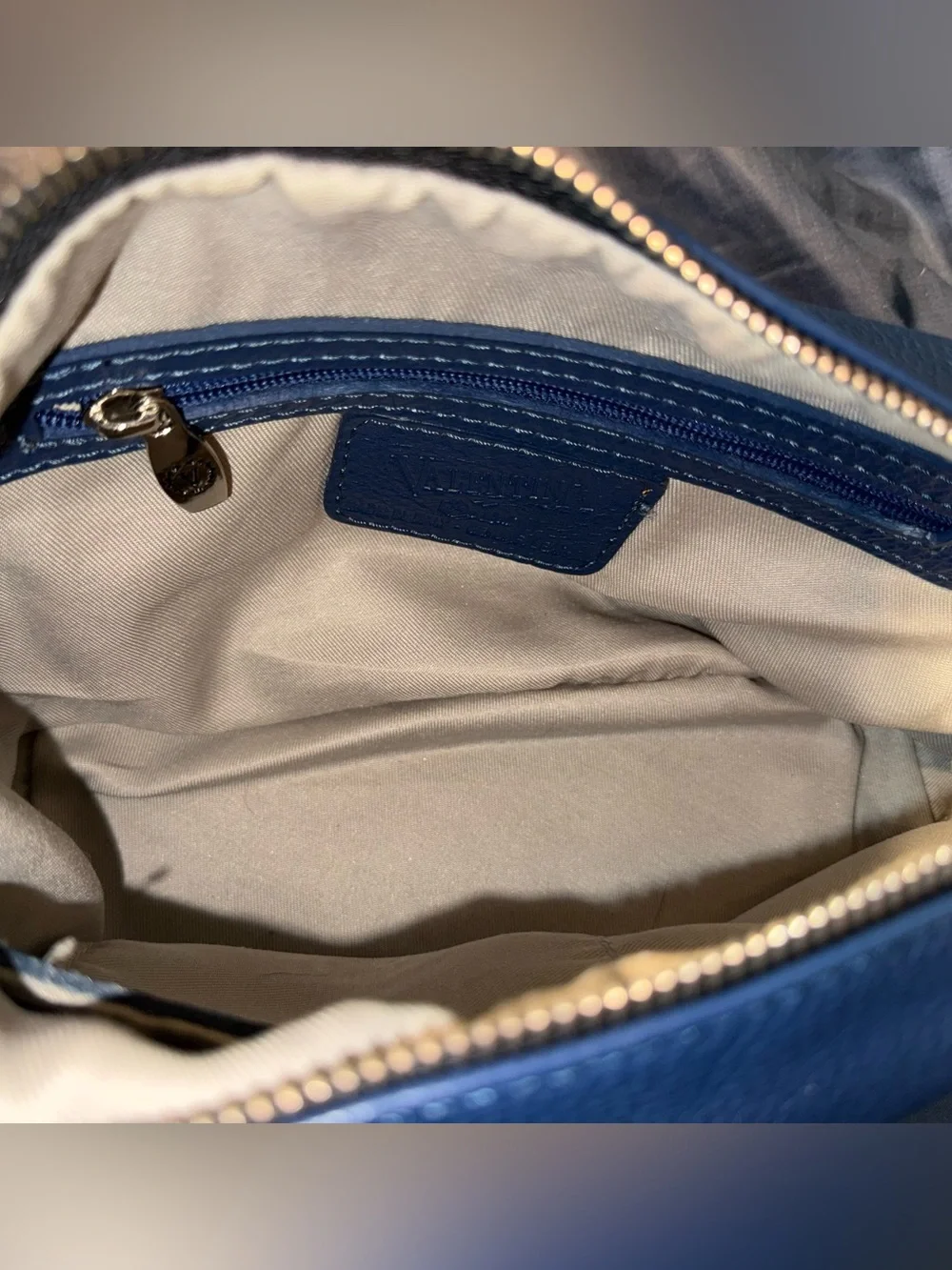Valentina Navy Blue Pebbled Leather Crossbody with Black Strap - Picture 5 of 10
